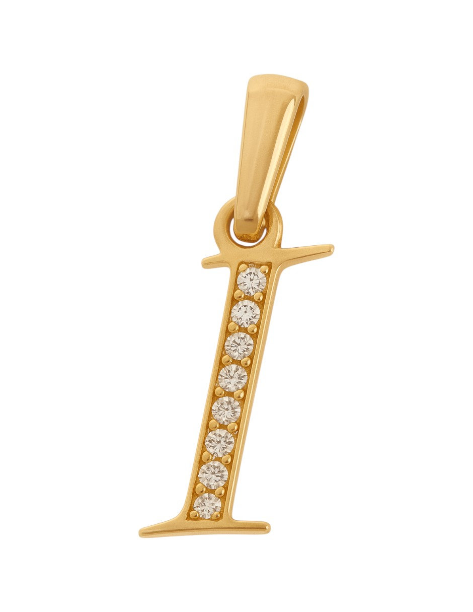 Dije Inicial Letra I Con Zirconias Oro 14 K