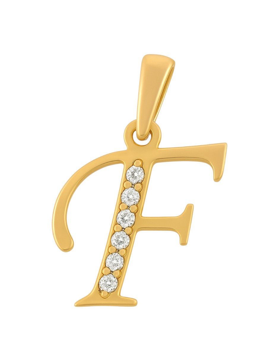 Dije Inicial Letra F Con Circonias Oro 14 K