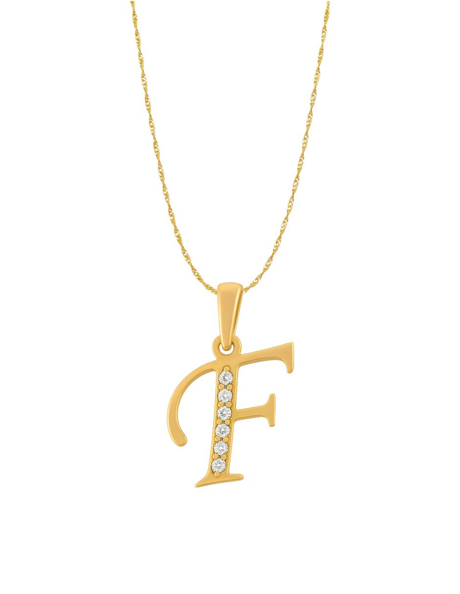 Dije Inicial Letra F Con Circonias Oro 14 K