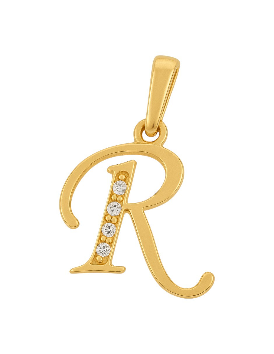 Dije Inicial Letra R Con Circonias Oro 14 K + Obsequio