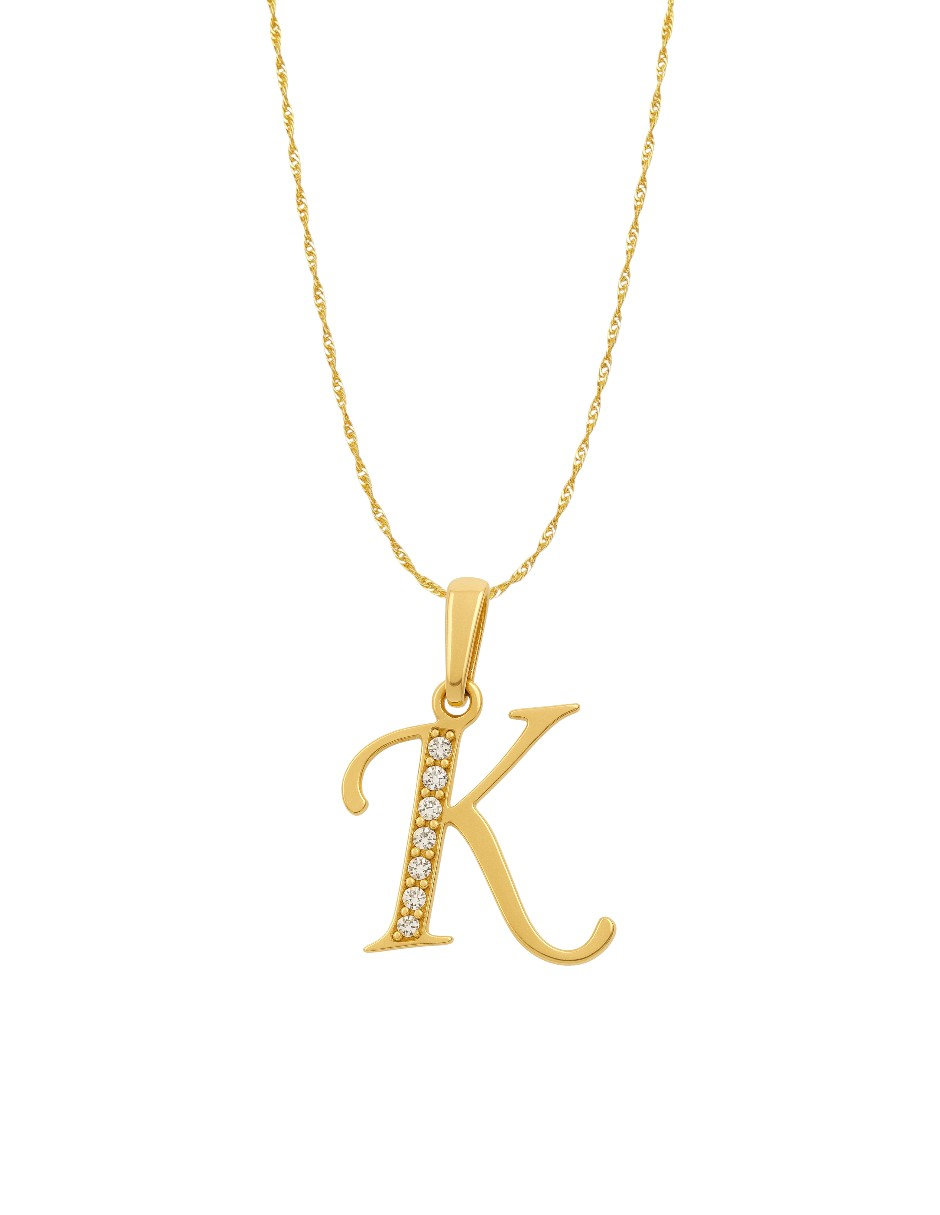 Dije Inicial Letra K Con Circonias Oro 14 K 