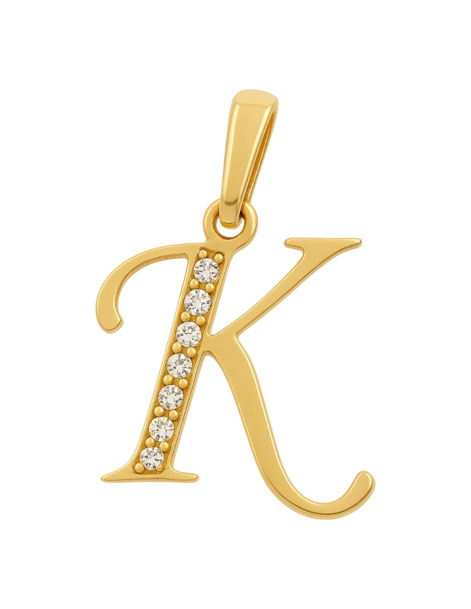 Dije Inicial Letra K Con Circonias Oro 14 K 