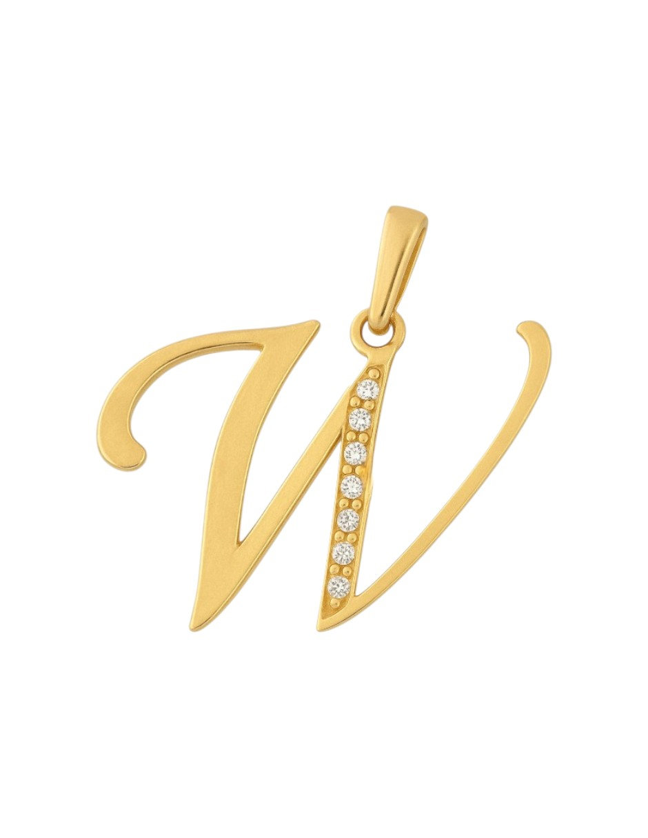 Dije Inicial Letra W Con Circonias Oro 14 K + Obsequio