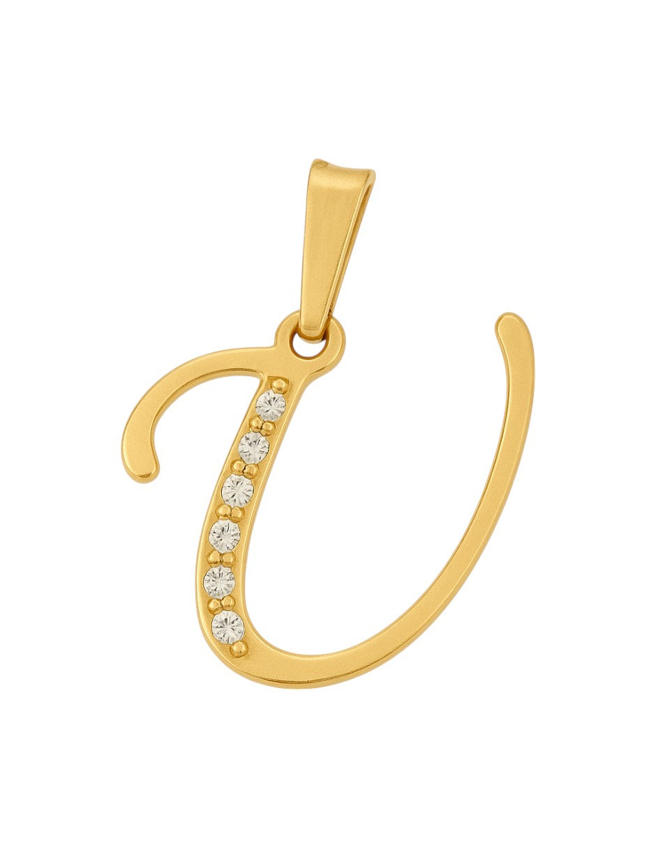 Dije Inicial Letra U Con Circonias Oro 14 K + Obsequio