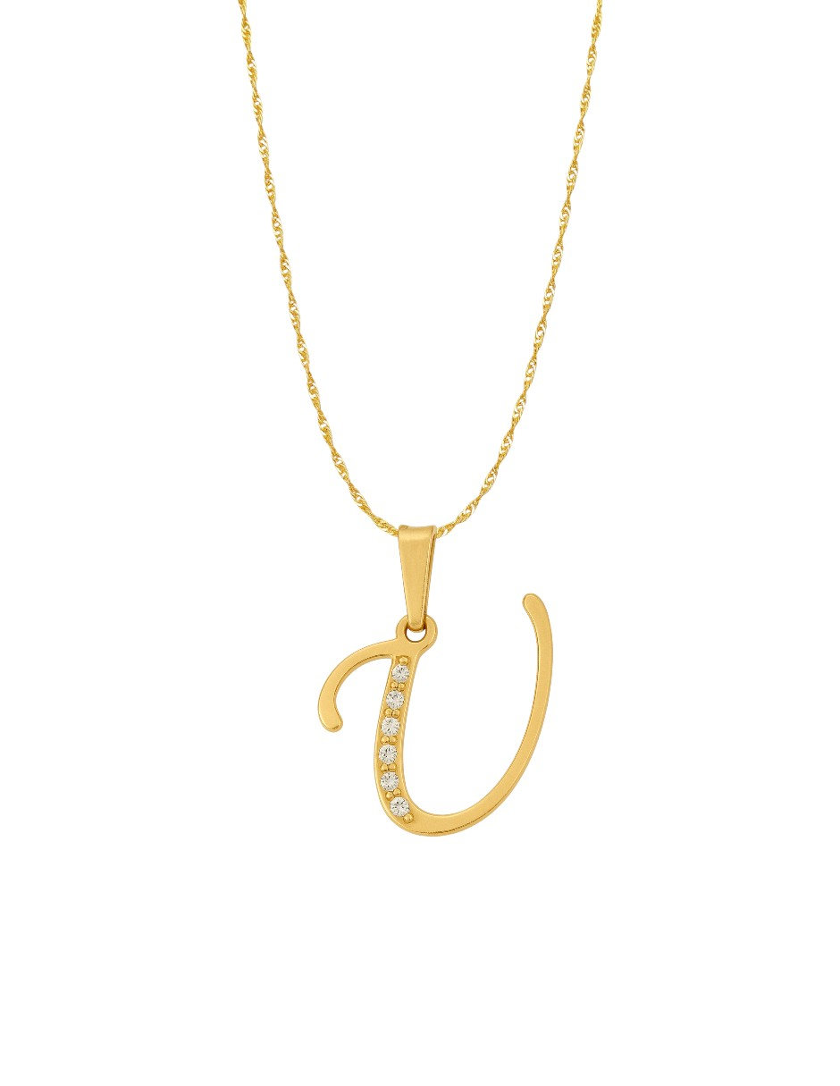 Dije Inicial Letra U Con Circonias Oro 14 K + Obsequio