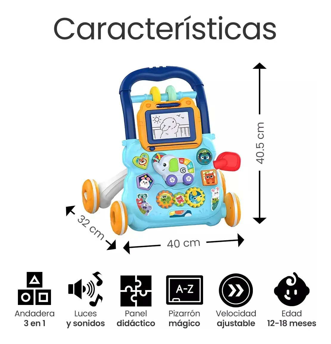 Andadera Para Bebes 3 En 1 Musical Juguete Didáctico Tablero