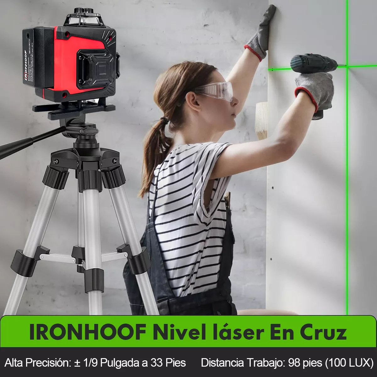 Nivel Láser Autonivelante 360 grados 16 Líneas Verde Con Trípode