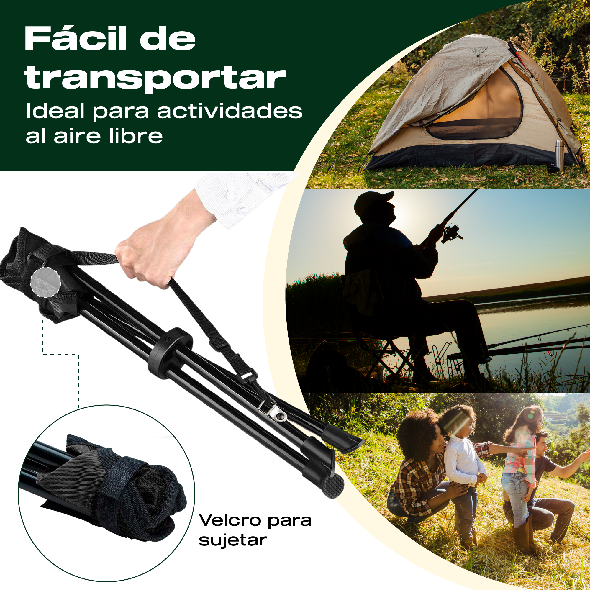 Banco plegable portátil tipo taburete para playa y camping Negro