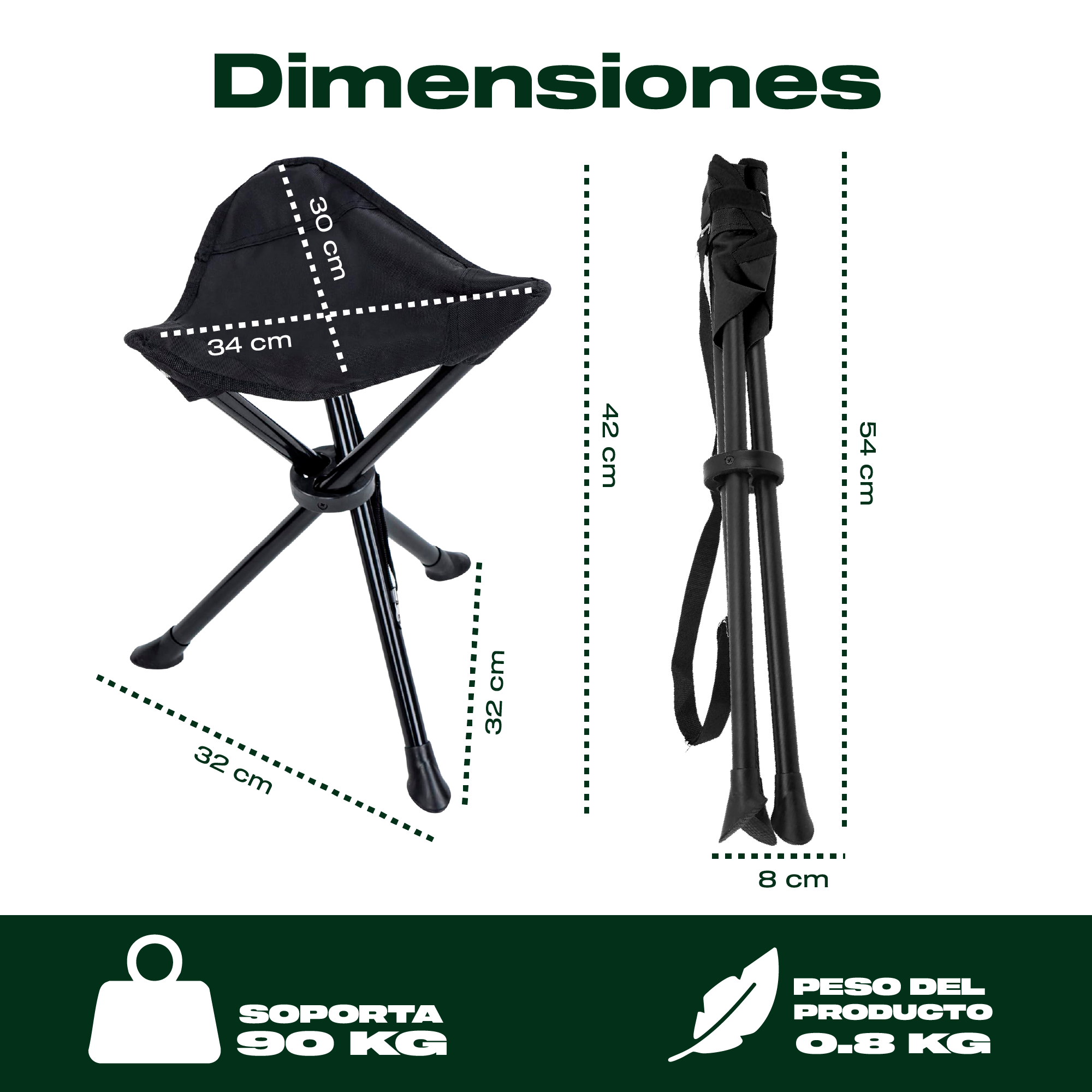 Banco plegable portátil tipo taburete para playa y camping Negro