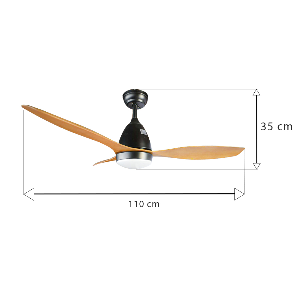 CITYLUZ PREMIUM ASPAS TIPO MADERA / LUZ LED VENTILADOR DE TECHO NEGRO CON ASPAS COLOR MADERA CLARA 110CM X 35CM INCLUYE 1 UNIDAD