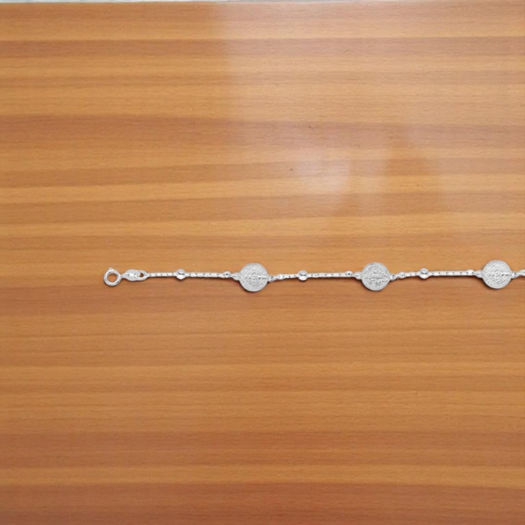 Pulsera San Benito de 18cm en Plata .925