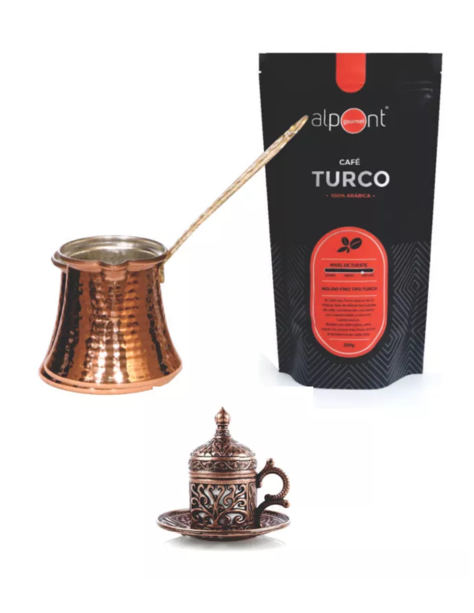 Kit Cafe + Pocillo + Taza Turca Arabe De Turquia Cafetera 