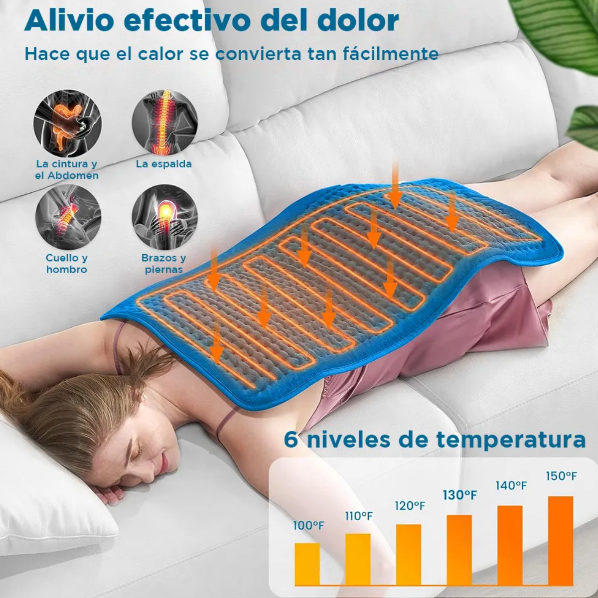 Almohadilla Térmica Eléctrica 83×43cm, 6 Niveles Temperatura