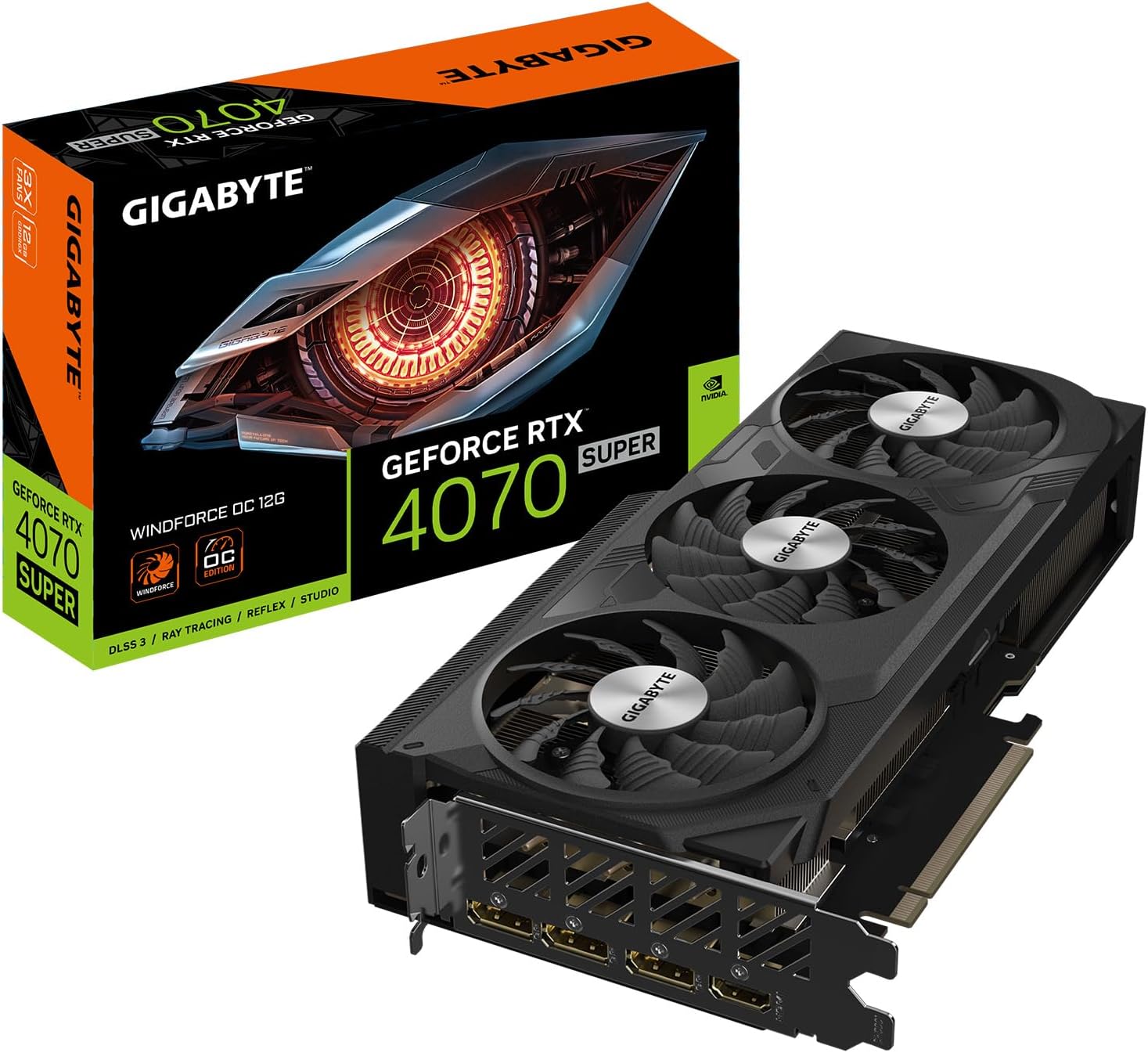 GIGABYTE Tarjeta gráfica GeForce RTX 4070 Super WINDFORCE OC 12G, 3 Ventiladores WINDFORCE, 12 GB 192 bits GDDR6X, GV-N407SWF3OC-12GD