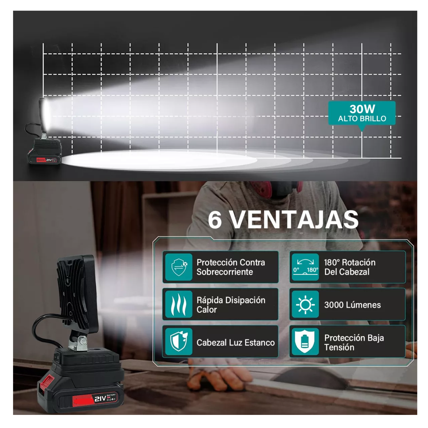 Linterna LED Recargable para Trabajo y Camping – Luz Blanca SLMXF117BK