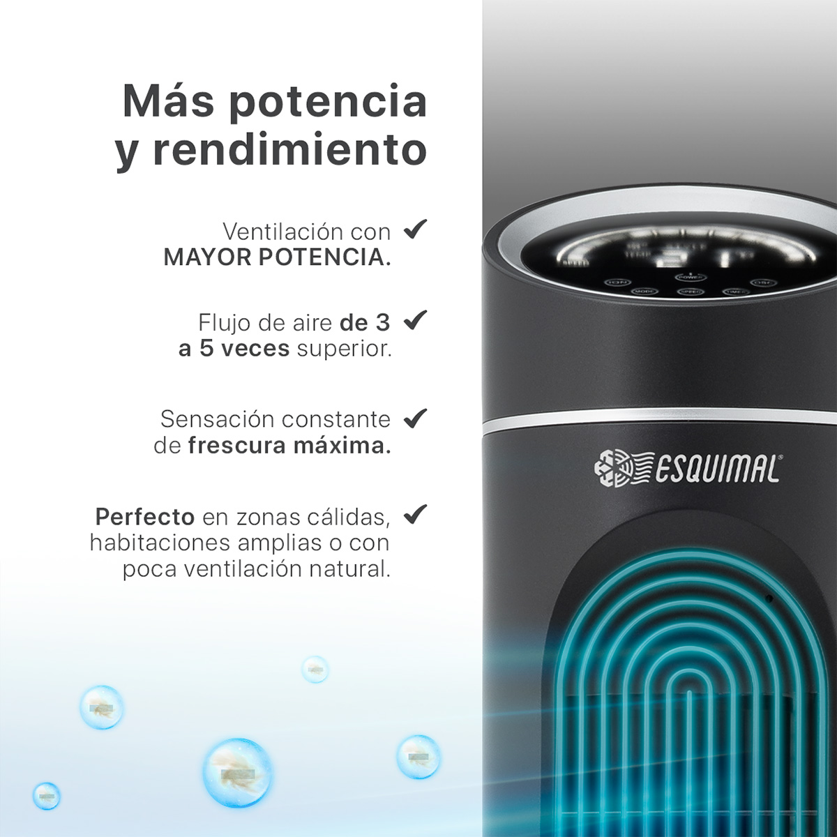 Ventilador de Torre 128 cm Ionizador Purificador con Caja de Aromas Panel con Temperatura Giratorio Negro ESQUIMAL