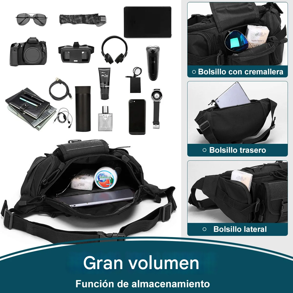 Cangurera bolso mochila táctica negro moto pecho táctico resistente desgaste ciclismo riñonera