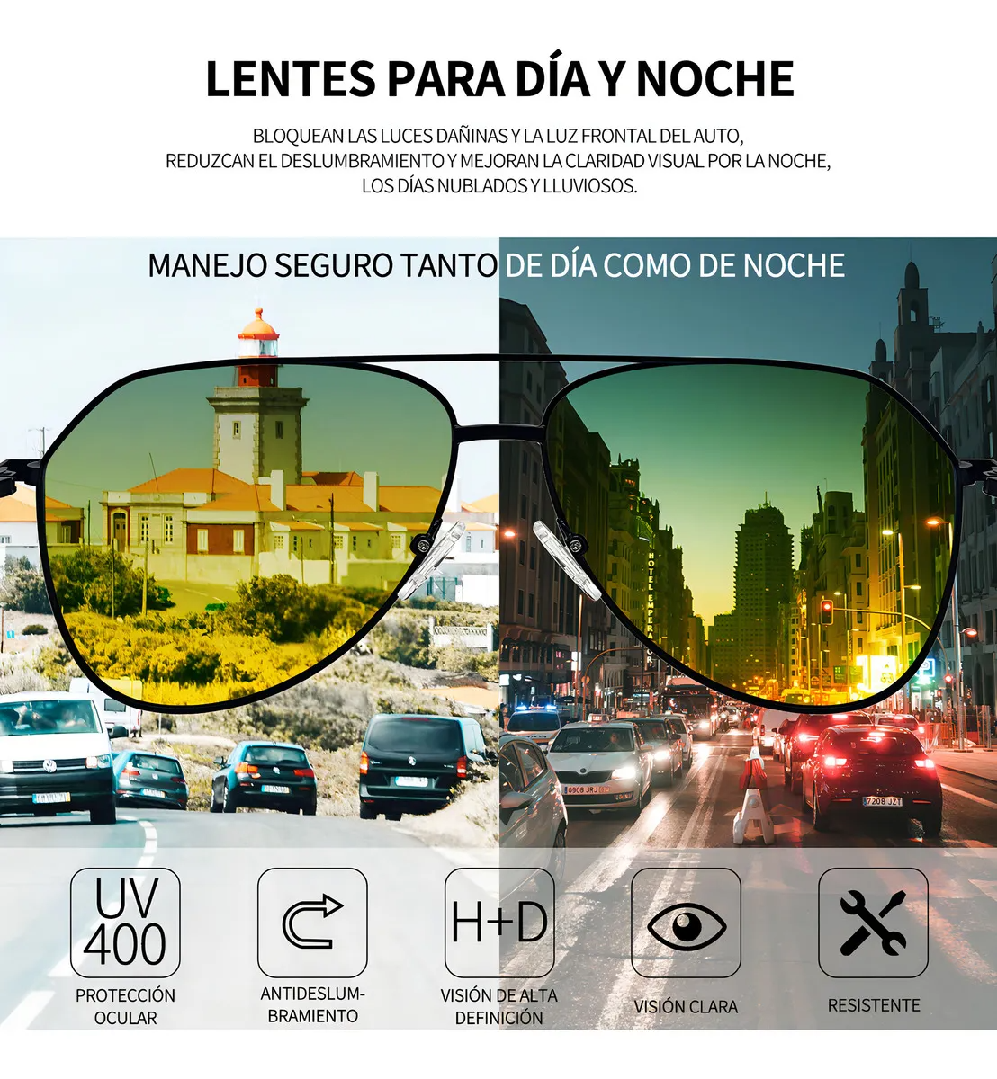 Lentes De Sol Nocturnos Uv Manejar Para Día Y Noche De Forma Gota O Piloto De Moda Unisex Diseño Negro Amarillo Para Conducción Más Segura Bloquear Luz Solar Joopin M2971