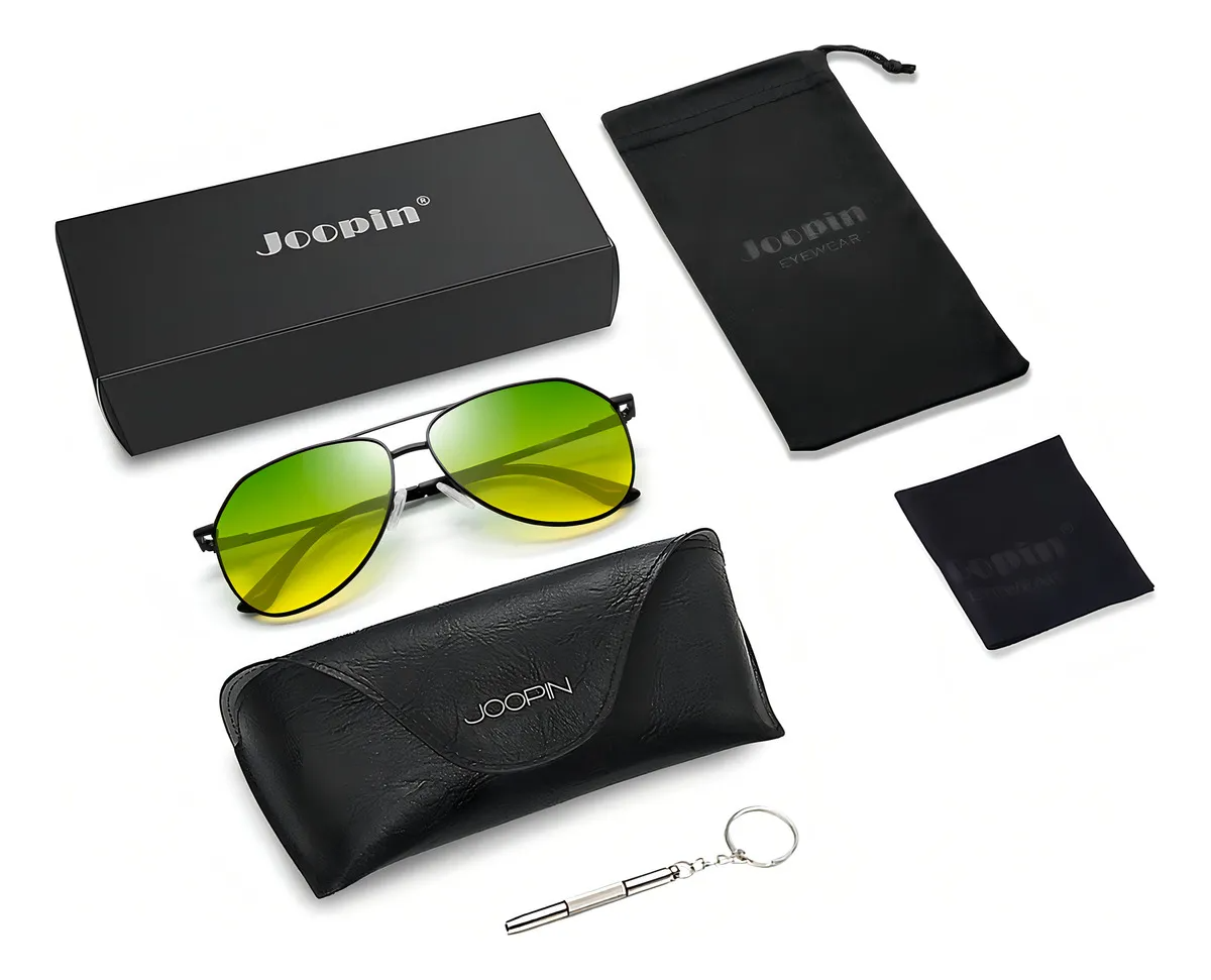Lentes De Sol Nocturnos Uv Manejar Para Día Y Noche De Forma Gota O Piloto De Moda Unisex Diseño Negro Amarillo Para Conducción Más Segura Bloquear Luz Solar Joopin M2971