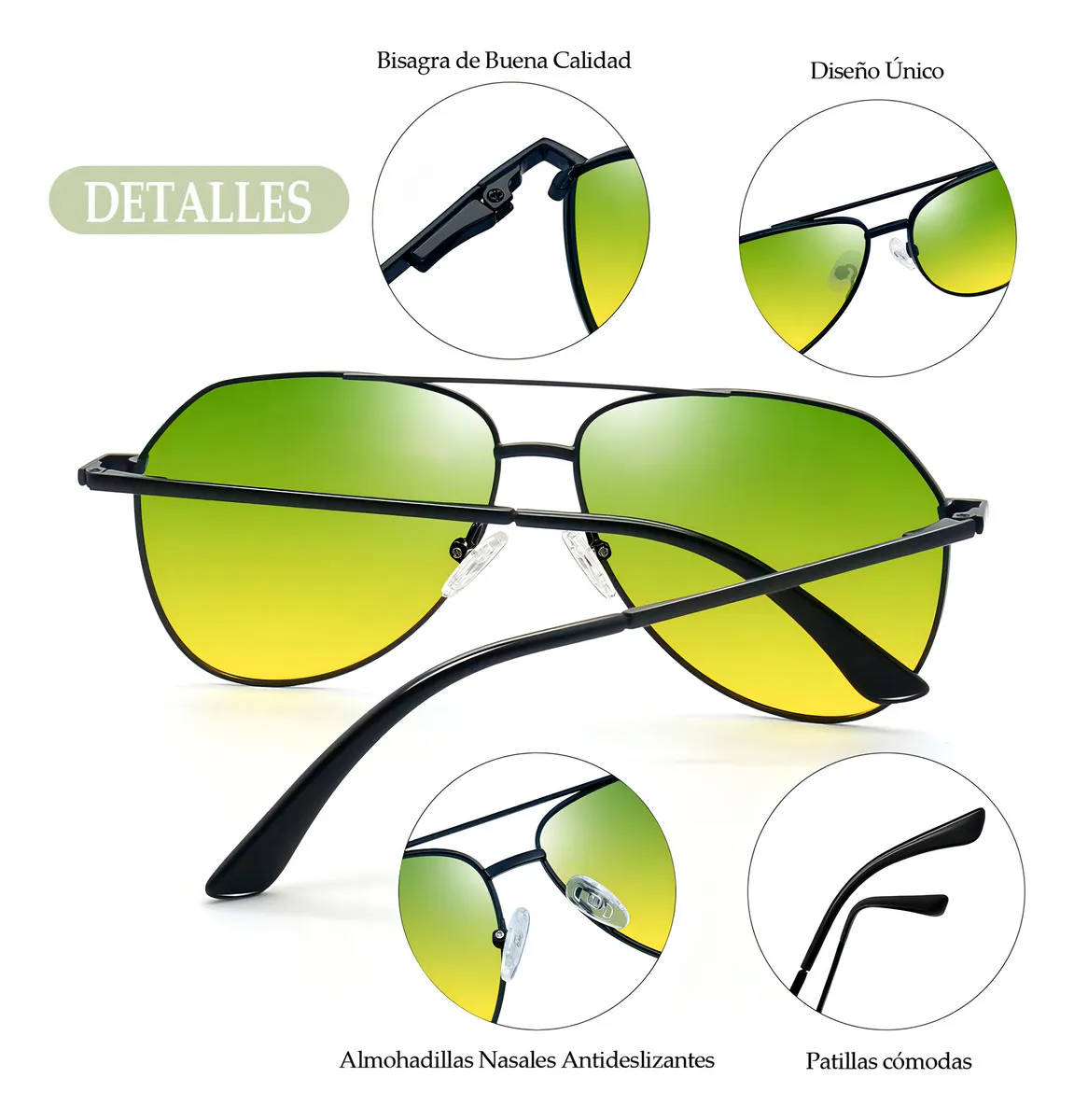 Lentes De Sol Nocturnos Uv Manejar Para Día Y Noche De Forma Gota O Piloto De Moda Unisex Diseño Negro Amarillo Para Conducción Más Segura Bloquear Luz Solar Joopin M2971