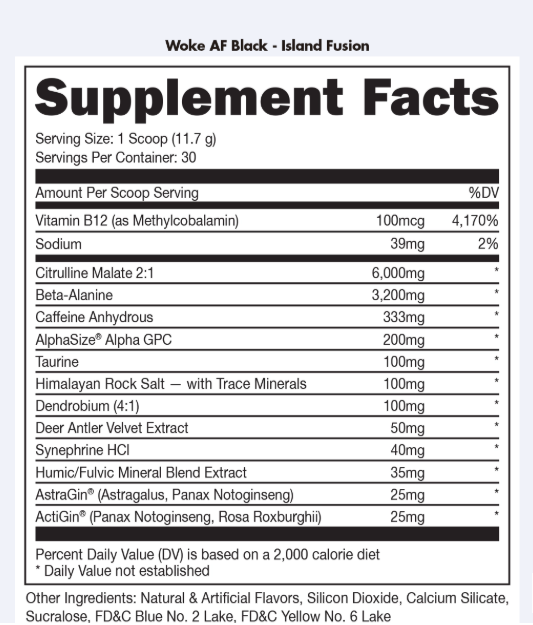 WOKE AF BLACK - High Stimulant Pre-Workout- WOKE AF BLACK - Pre-entrenamiento con alto contenido de estimulantes