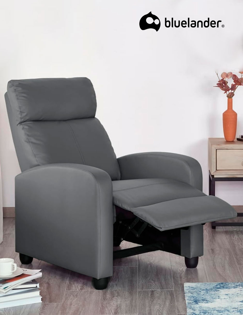 Sillón Individual Reclinable con Control Remoto Acolchonado, Gris, Bluelander