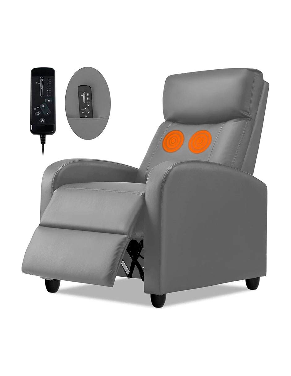 Sillón Individual Reclinable con Control Remoto Acolchonado, Gris, Bluelander
