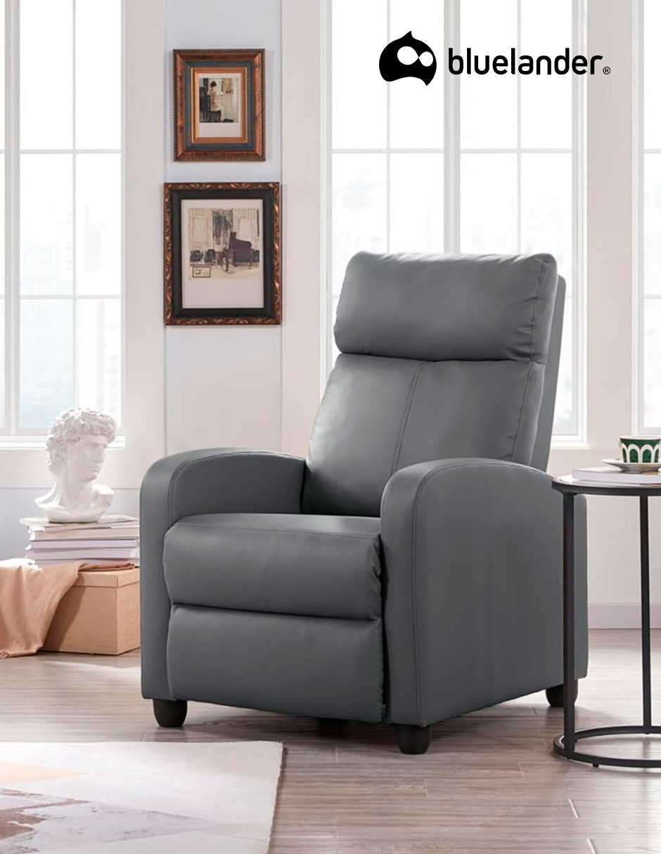 Sillón Individual Reclinable con Control Remoto Acolchonado, Gris, Bluelander