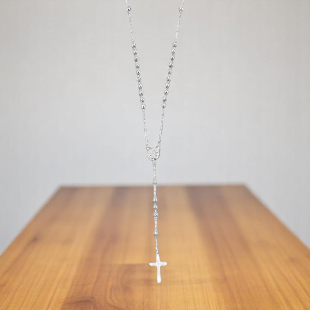 Rosario de Cruz Diamantado de 4mm de 65cm en Plata .925