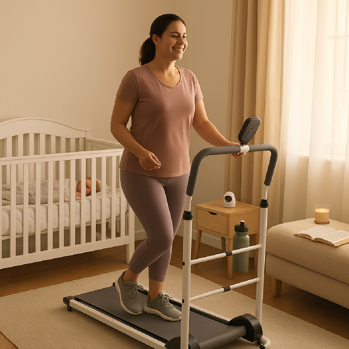 Caminadora Fitness 3 en 1 Plegable Quick Fit Pro Manual Blanca Gris con Bocina, Barras y Disco twister 