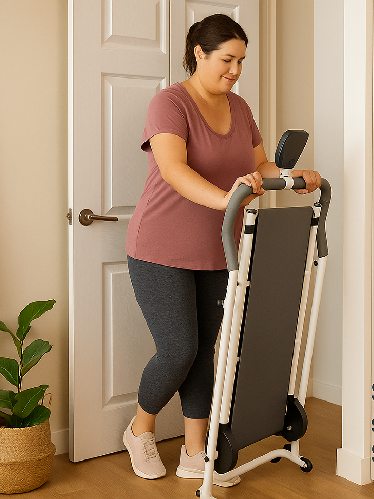 Caminadora Fitness 3 en 1 Plegable Quick Fit Pro Manual Blanca Gris con Bocina, Barras y Disco twister 