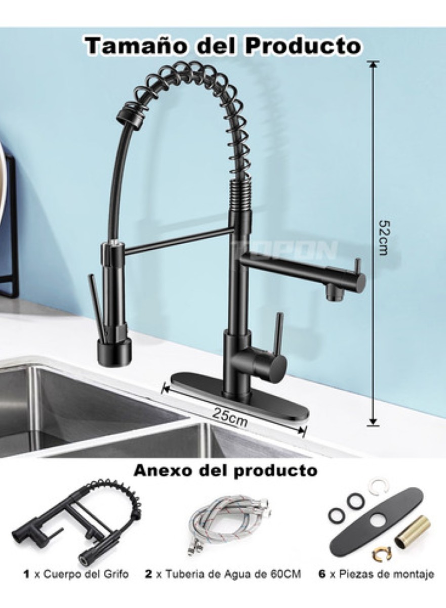 "Grifo Monomando Fregadero Llave Mezcladora Tarja Cocina negro  "