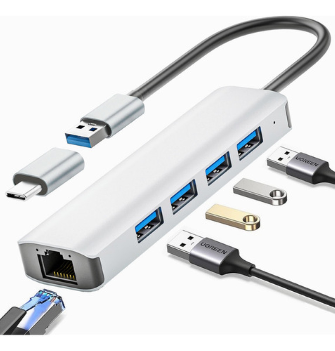 "Adaptador De Cables De Red Hub Ethernet Rj45 Lan Gigabit Usb Blanco  "