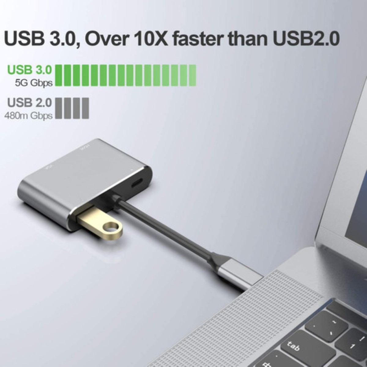 "Adaptador Usb C A Hdmi Vga 4 En 1 Para Macbook/air Pro/iPad plata  "