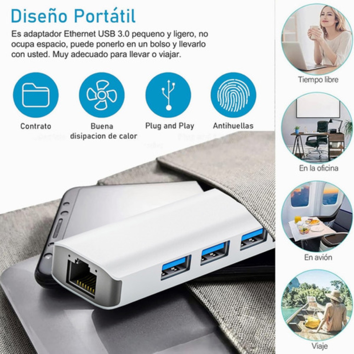 "Adaptador De Cables De Red Hub Ethernet Rj45 Lan Gigabit Usb Blanco  "