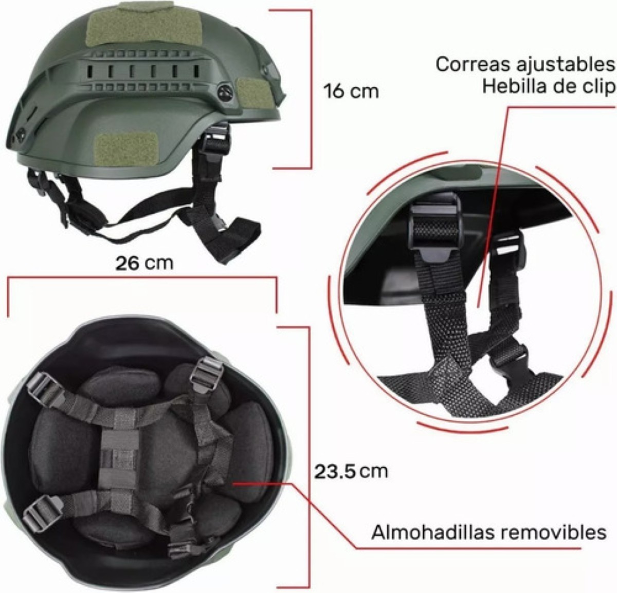 Casco Paintball Táctico Ajustable Para Militar Protección Verde militar 