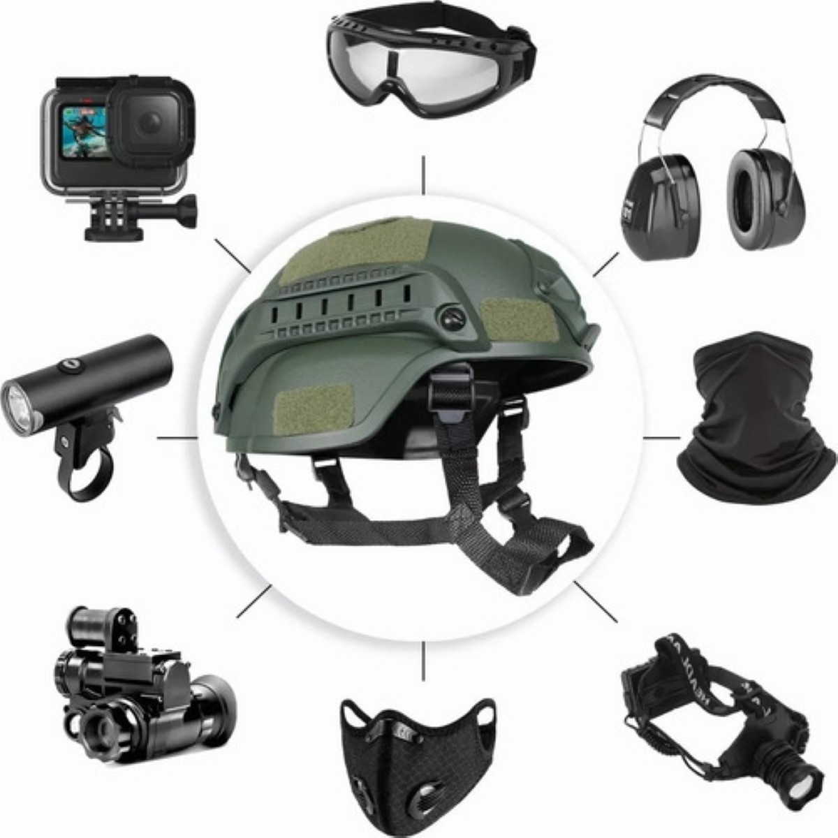 Casco Paintball Táctico Ajustable Para Militar Protección Verde militar 