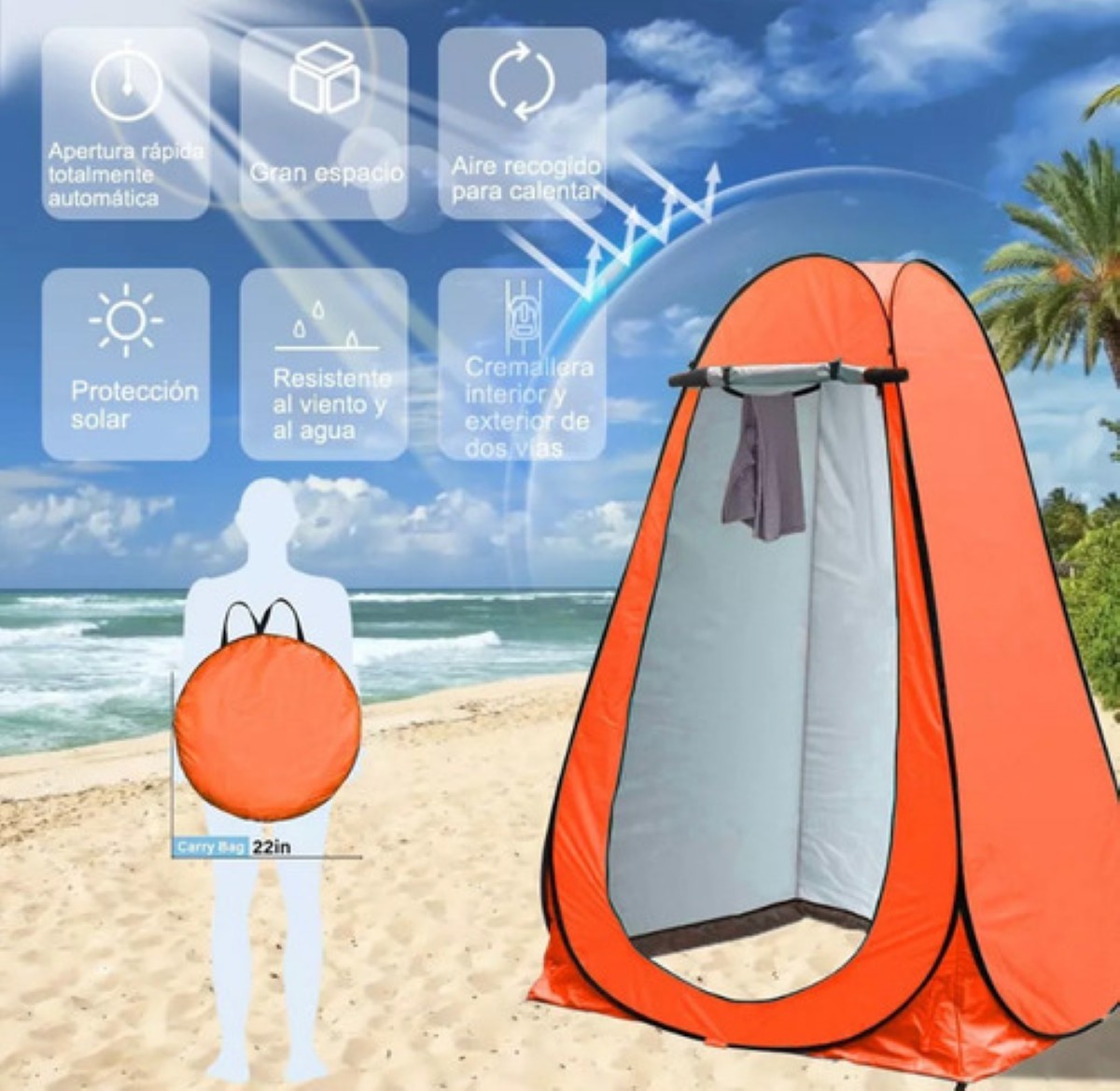 "Vestidor Cambiador Portátil Tienda Campaña1.9m Camping/playa naranja "