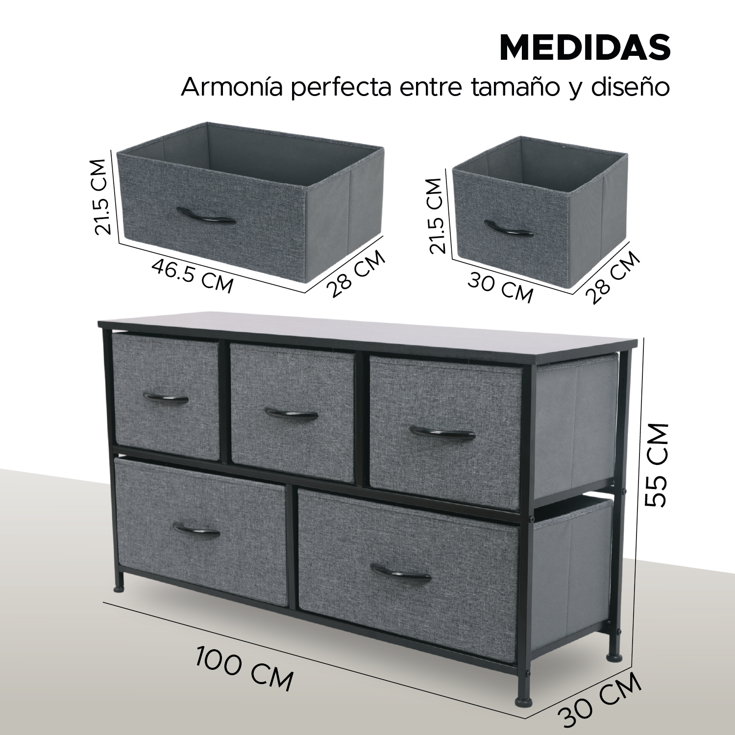 Organizador Estante 5 Cajones Gavetas de Tela Almacenamiento Gris