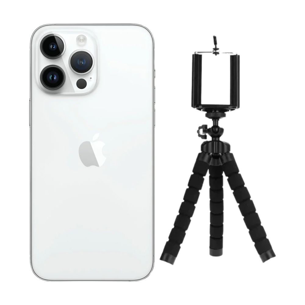 iPhone 14 Pro 128GB Plata E-SIM Reacondicionado Grado A + Tripode