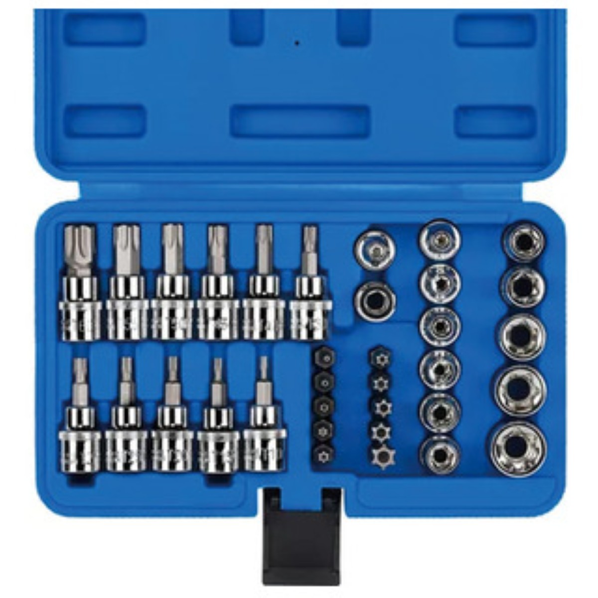 "Juego De Dados Y Puntas 3/8 Torx, 34 Pz, Hembra Y Macho Estiche Azul "