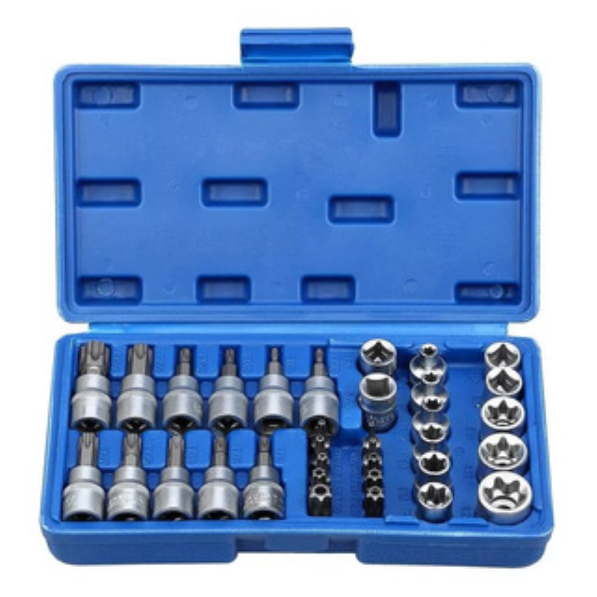 "Juego De Dados Y Puntas 3/8 Torx, 34 Pz, Hembra Y Macho Estiche Azul "