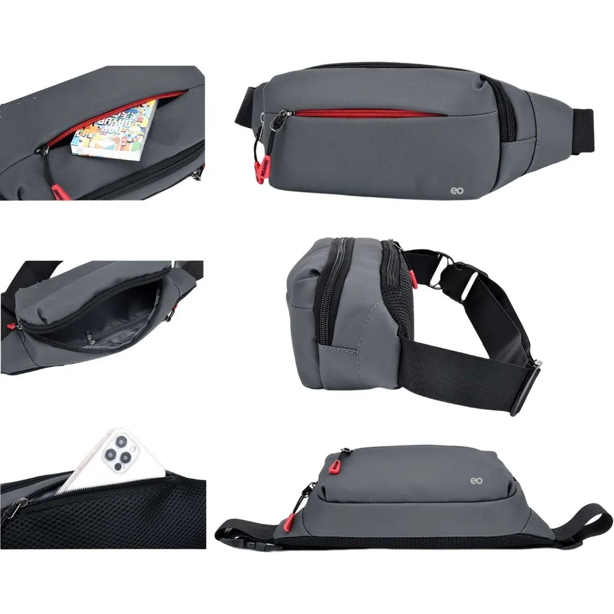 Cangurera Pechera Deportiva Impermeable Para Hombre Y Mujer Gris