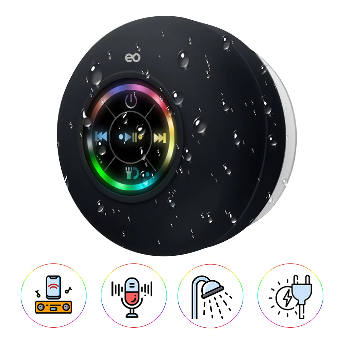 Bocina Bluetooth Contra Agua Baño Regadera Recargable Segura Color Negro