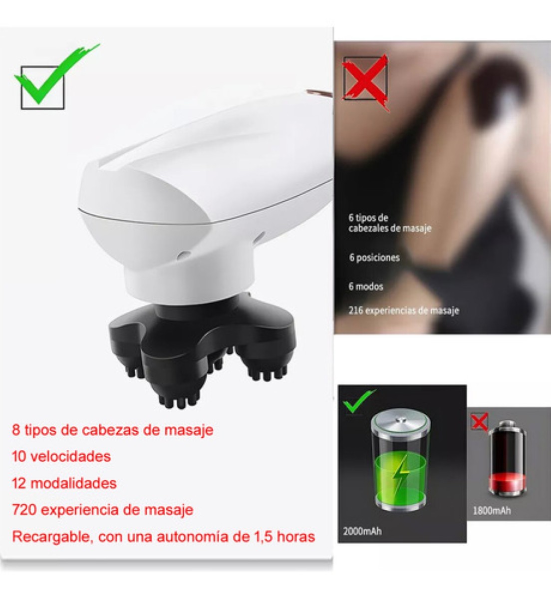 "Masajeador Eléctrico Portátil Genérico - Cuello, Cabeza Blanco  "
