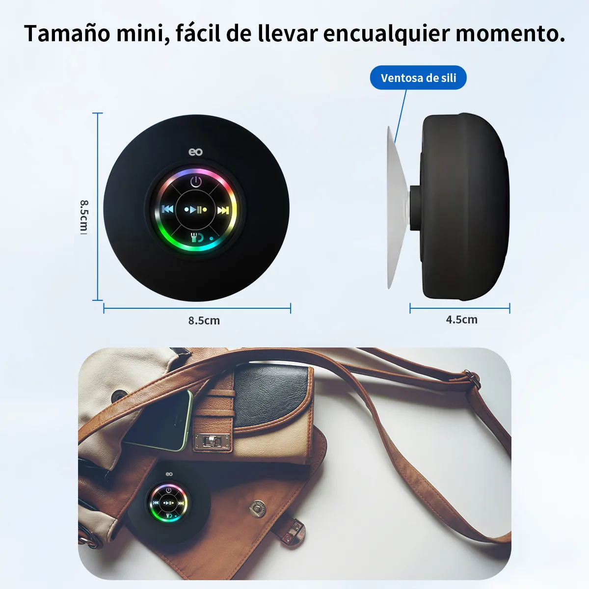 Bocina Bluetooth Contra Agua Baño Regadera Recargable Segura Color Negro