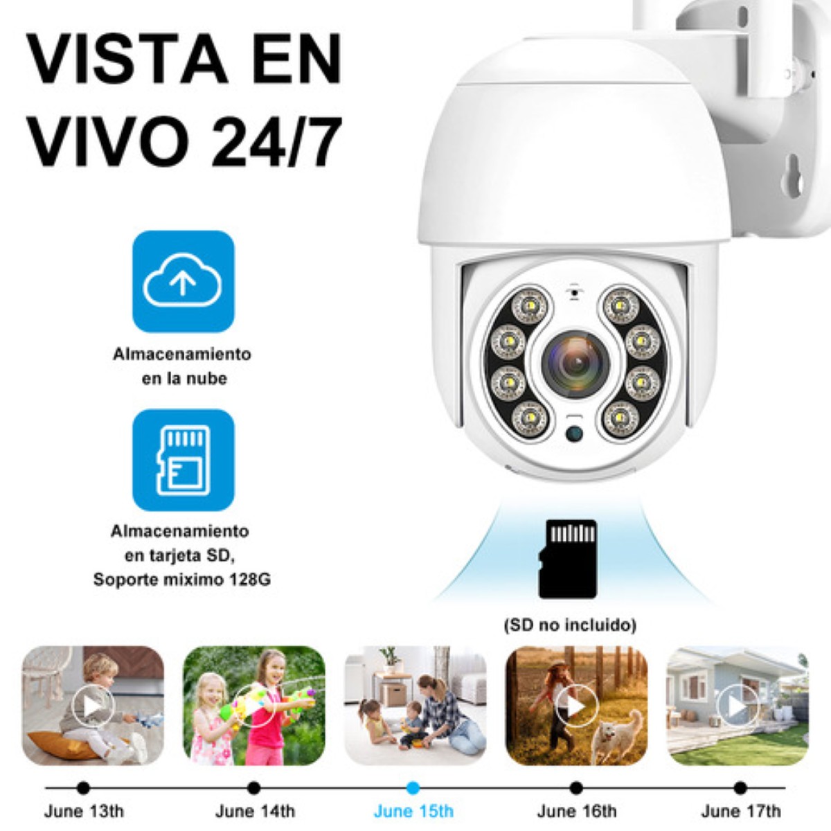 ámara De Seguridad Exterior Wifi, TrisHome App, 1080p Pan&tilt 360 Grados, Blanca