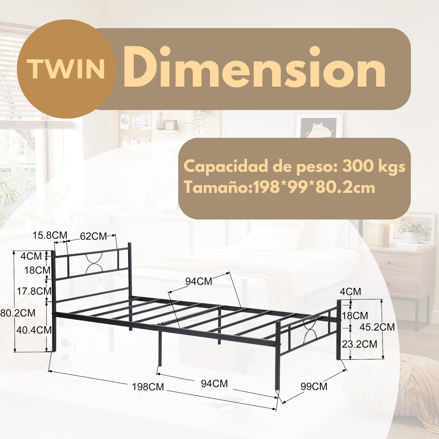  Cama Individual Metal Color Negro 