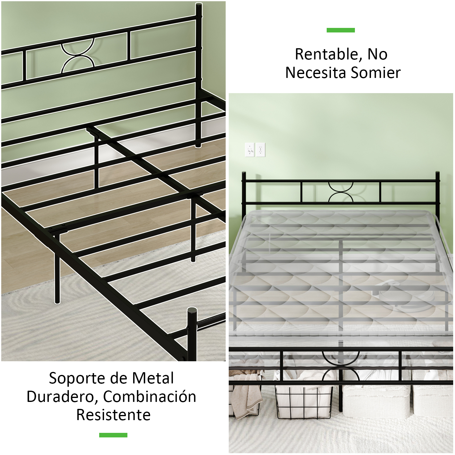 Base Metal Cama Soporte Recamara Matrimonial Negro
