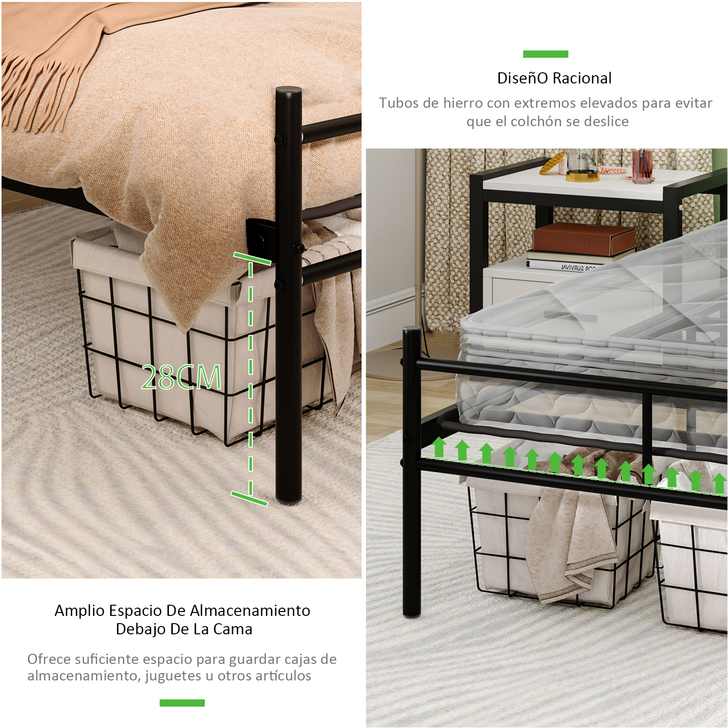 Base Metal Cama Soporte Recamara Matrimonial Negro